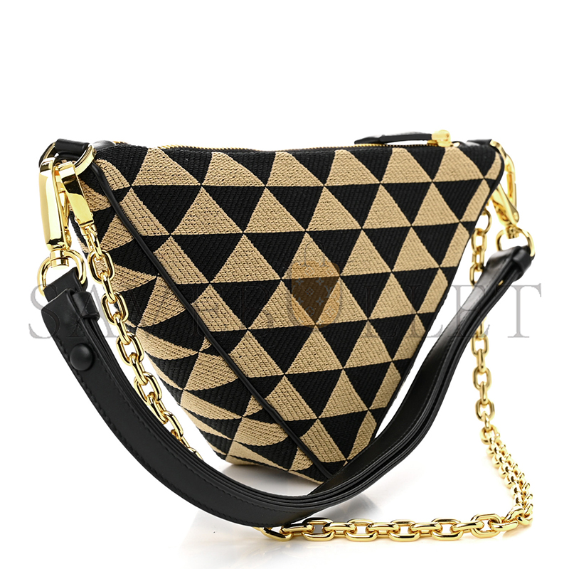 PRADA JACQUARD TRIANGOLO SYMBOLE EMBROIDERED MINI TRIANGLE BAG BLACK CORDA 1BC543 (27*14*6.5cm)